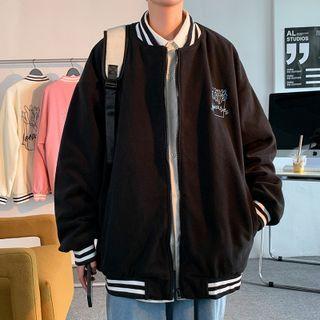 French Fries Print Fleece Baseball Jacket