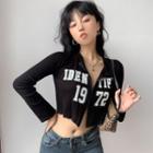 Lettering Zip-up Cropped Cardigan Black - One Size