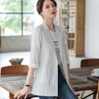 Pinstriped Single-button 3/4-sleeve Blazer
