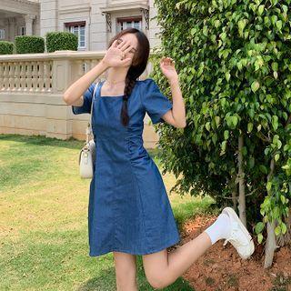 Square-neck Slim-fit A-line Dress