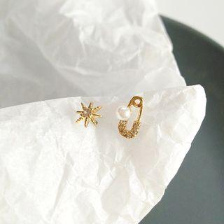 Faux Pearl Alloy Star Safety Pin Earring