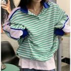 Collared Striped Long-sleeve Sweatshirt