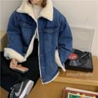Long-sleeve Fleece Denim Jacket Denim - One Size