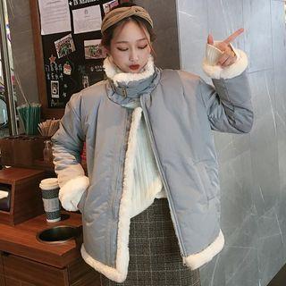 Fleece Collar Padded Jacket Airy Blue - One Size