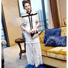 Short-sleeve Off Shoulder Lace Maxi Dress