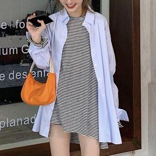 Plain Shirt / Striped Long-sleeve T-shirt