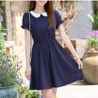 Short-sleeve Contrast-neck Dress