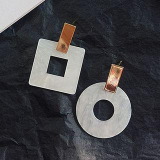Non-matching Acrylic Square & Hoop Dangle Earring E282 - 1 Pair - Milky White - One Size