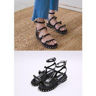 Faux-pearl Trim Short Gladiator Sandals