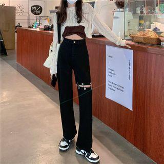 High Waist Chained Cutout Bootcut Jeans