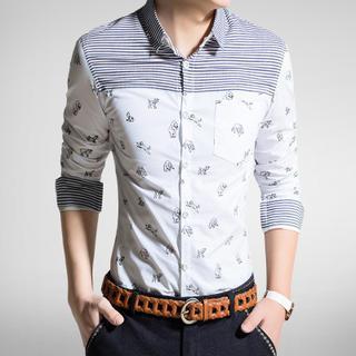Animal Print Striped Panel Shirt