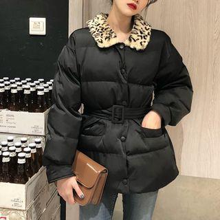Leopard Print Collar Padded Jacket