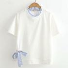 Frilled Trim Short-sleeve T-shirt White - One Size