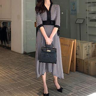 3/4-sleeve Pattern A-line Midi Dress