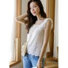 Sleeveless Frilled Lace Top Ivory - One Size