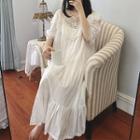 Lace Trim Long-sleeve Midi Sleep Dress