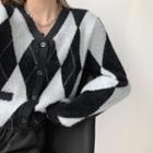 Argyle Furry-knit Loose Cardigan