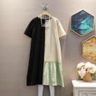 Short-sleeve Panel Color Block Dress