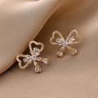 Rhinestone Bow Stud Earring Qr-189 - 1 Pr - Gold - One Size