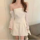 Long-sleeve Cold Shoulder A-line Dress Off-white - One Size