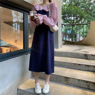Bell-sleeve Plain Ruffled Chiffon Blouse / Jumper Dress