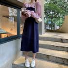 Bell-sleeve Plain Ruffled Chiffon Blouse / Jumper Dress