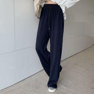 Drawstring Wide Leg Pants Navy Blue - One Size