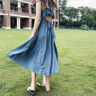 Open Back Strappy A-line Midi Dress / Lace Light Jacket