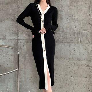 Button-up Knit Dress Black & White - One Size