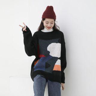 Jacquard Sweater Black & Green & Blue - One Size