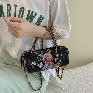Chain Bear Print Barrel Crossbody Bag