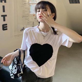 Short-sleeve Heart T-shirt White - One Size