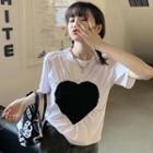 Short-sleeve Heart T-shirt White - One Size