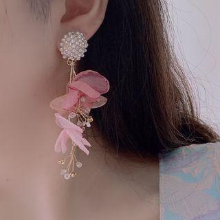 Flower Mesh Dangle Earring Flower - Tangerine Handle - Transparent - One Size