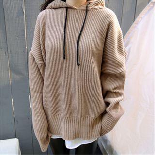 Long Sleeve Round Neck Hooded Knit Top
