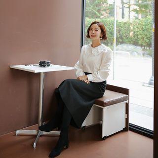 Eyelet-lace Collar Cotton Blouse Ivory - One Size