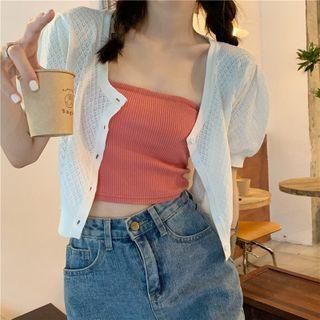 Puff-sleeve Cardigan / Strapless Top