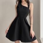 Halter-neck Asymmetric Plain Mini A-line Dress