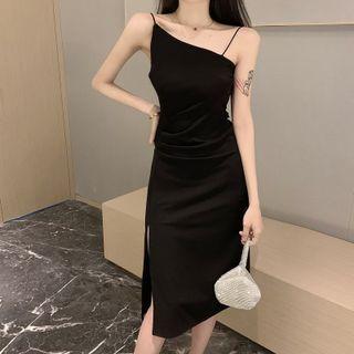 Spaghetti-strap Asymmetrical Slit Sheath Dress