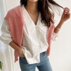V-neck Woolen Knit Cardigan Pink - One Size
