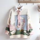 Duck Print Sweater / Embroidered Shirt / Set