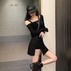 Long-sleeve Cold Shoulder Fringed Dress