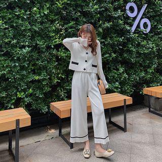 Set: V-neck Cardigan + Wide Leg Pants