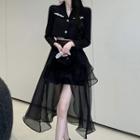 Cropped Blazer / Asymmetrical Mesh Skirt