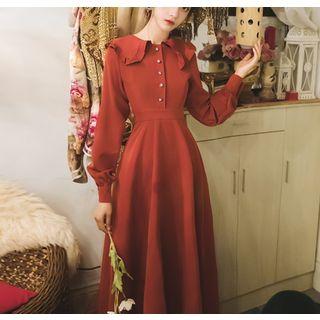Set: Long-sleeve Midi A-line Dress + Neckerchief