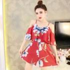 Cold-shoulder Flower Print Romper