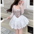 Square-neck Lace Mesh Mini Dress