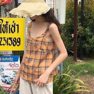 V-neck Plaid Midi Sleeveless Dress / Plaid Camisole Top