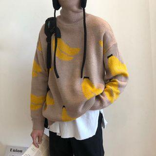 Banana Print Turtleneck Sweater
