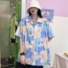 Tie-dyed Flower-print Short-sleeve Casual Shirt As Shown In Figure - One Size